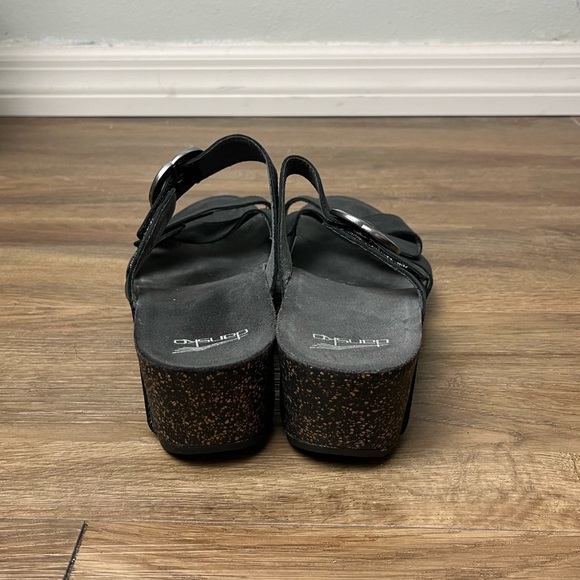 Dansko Susie Black Milled Nubuck Strappy Buckle Cork Wedge Sandal Size 42 - Picture 8 of 10